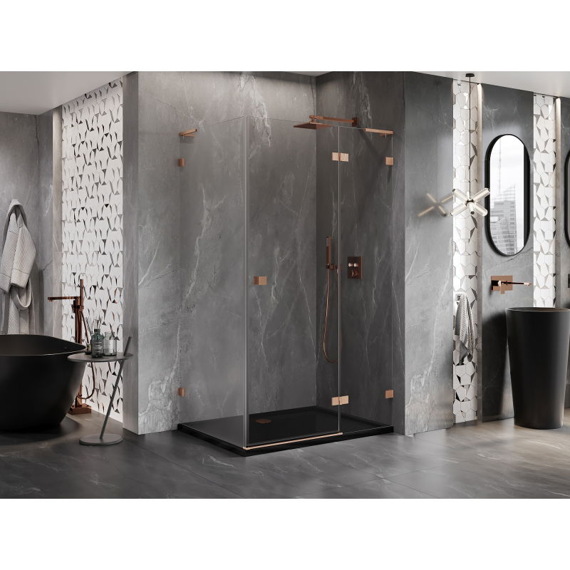 Mexen Lunar L right-hand hinged shower enclosure 100 x 90 cm, transparent, brushed copper - 834L-100-090-65-00-P