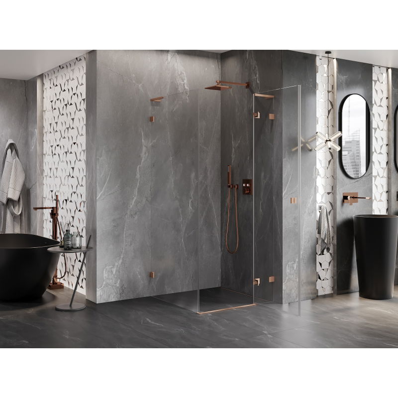 Mexen Lunar L right fold shower cabin 100 x 100 cm, transparent, brushed copper - 834L-100-100-65-00-P