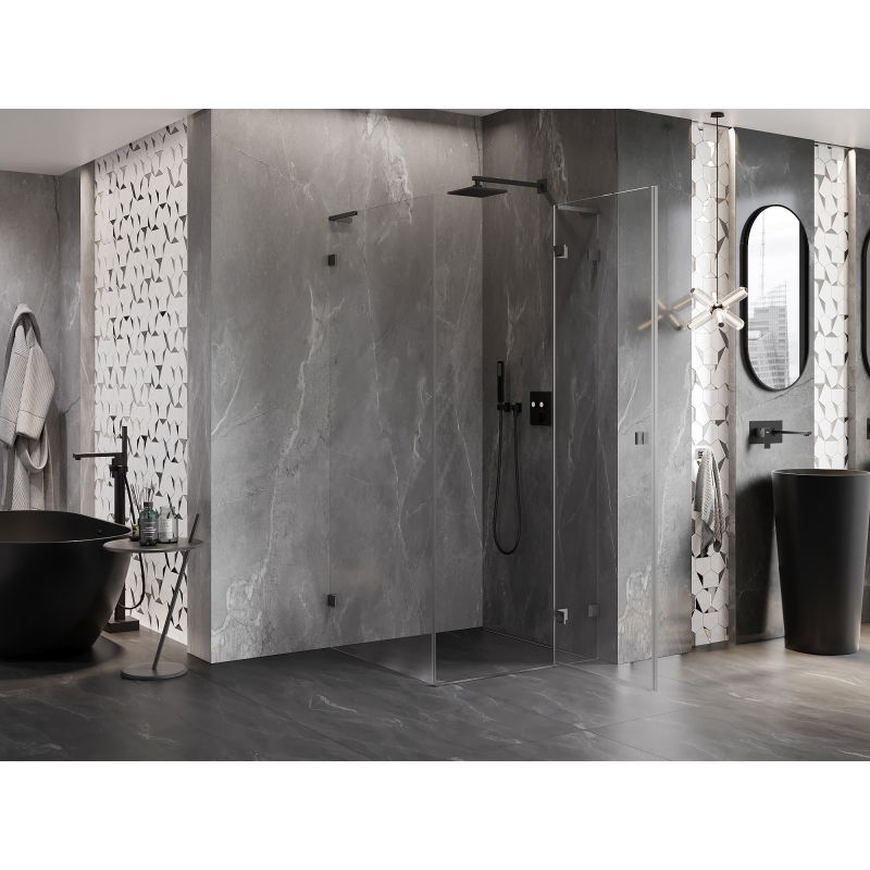 Mexen Lunar L right hinged shower cabin 100 x 100 cm, transparent, brushed gun gray - 834L-100-100-66-00-P