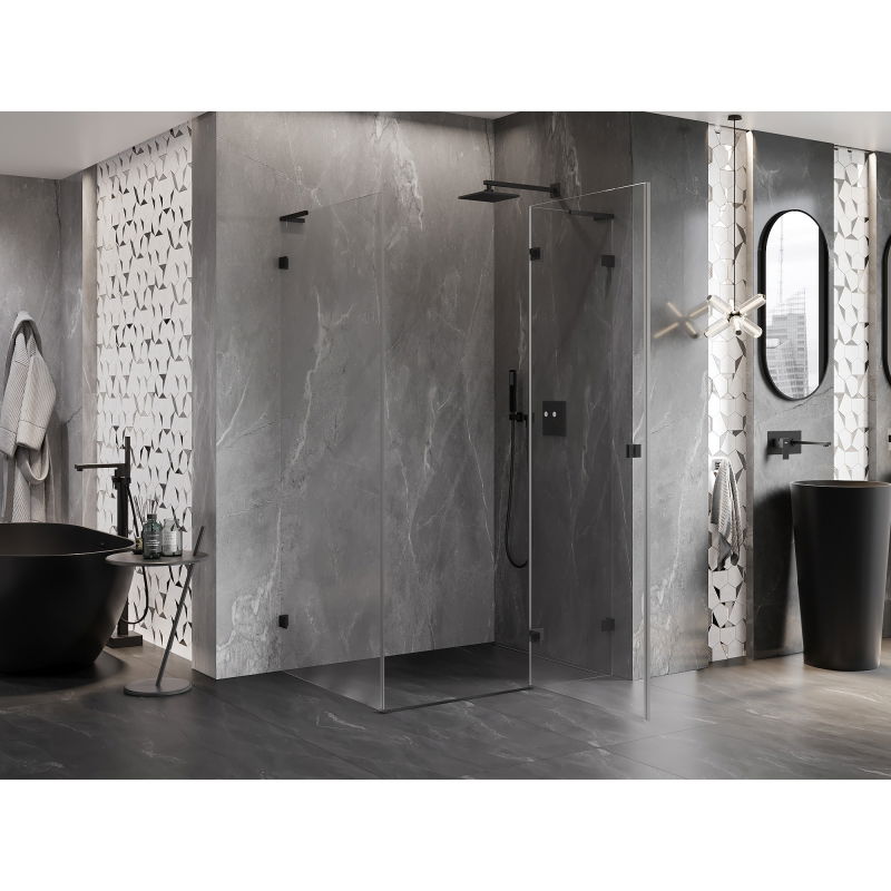 Mexen Lunar L right-hinged shower enclosure 75 x 70 cm, transparent, black - 834L-075-070-70-00-P