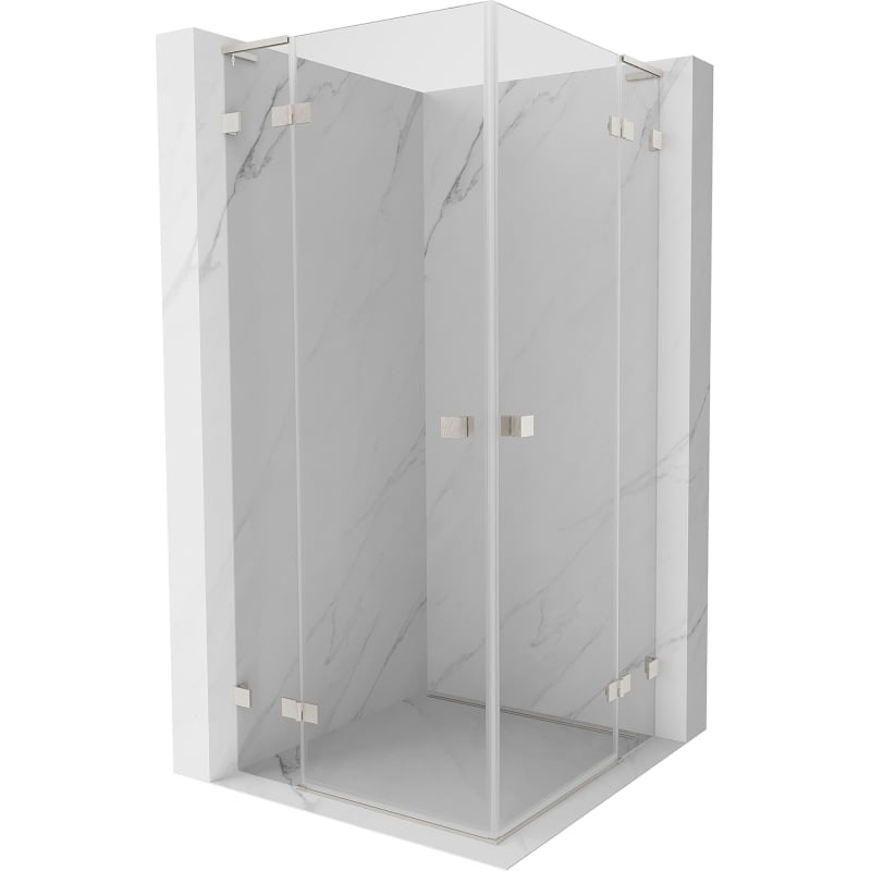 Mexen Lunar L Duo Hinged Shower Enclosure 80 x 80 cm, Transparent, Brushed Nickel - 834L-080L-080P-97-00