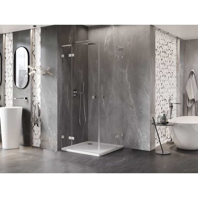 Mexen Lunar L Duo Swing Shower Enclosure 85 x 85 cm, Transparent, Brushed Nickel - 834L-085L-085P-97-00