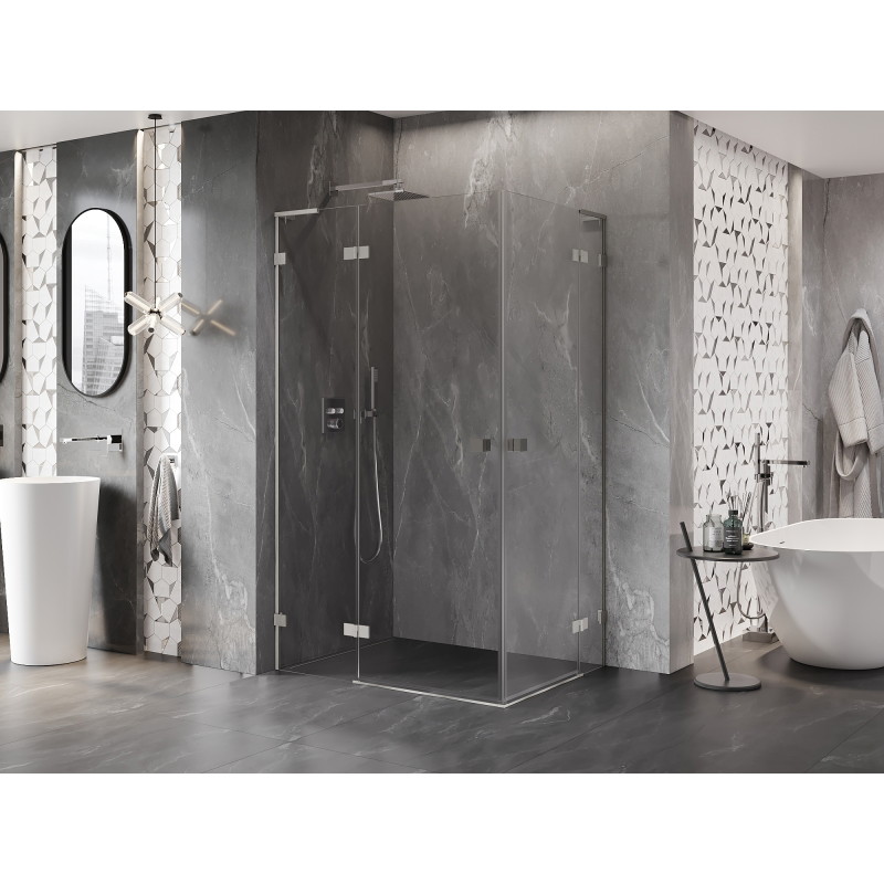 Mexen Lunar L Duo Left Hinged Shower Cabin 100 x 90 cm, Transparent, Brushed Nickel - 834L-100L-090P-97-00