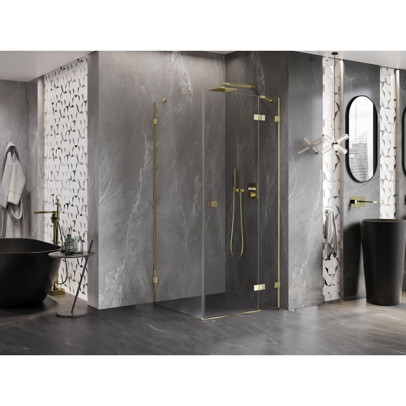 Mexen Lunar right-hinged shower enclosure 90 x 90 cm, transparent, gold - 834-090-090-50-00-P