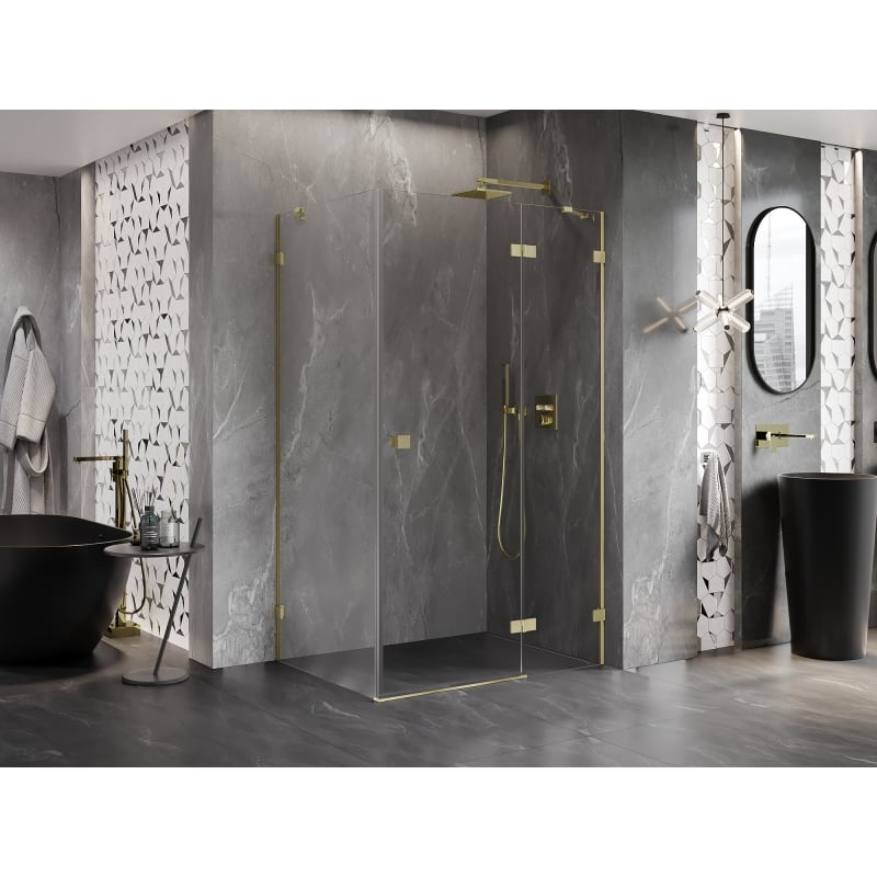 Mexen Lunar right-hinged shower enclosure 90 x 70 cm, transparent, brushed gold - 834-090-070-55-00-P
