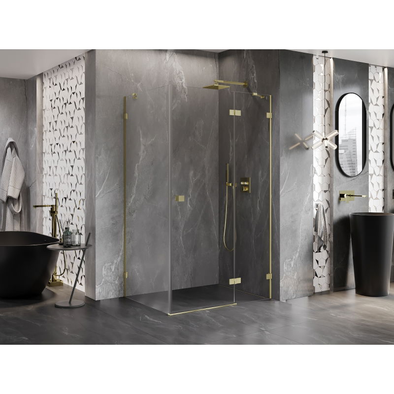 Mexen Lunar right pivot shower enclosure 90 x 80 cm, transparent, brushed gold - 834-090-080-55-00-P