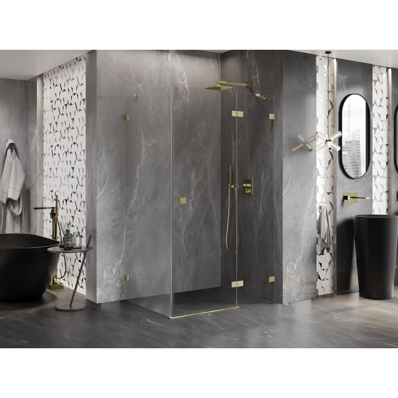 Mexen Lunar right-hand hinged shower cabin 95 x 90 cm, transparent, brushed gold - 834-095-090-55-00-P