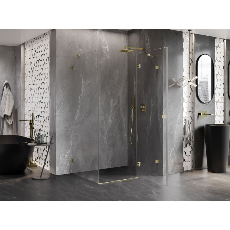 Mexen Lunar right-hand pivot shower cabin 100 x 90 cm, transparent, brushed gold - 834-100-090-55-00-P