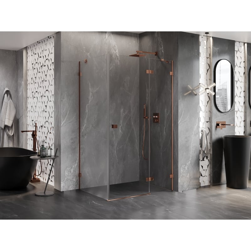 Mexen Lunar right swing shower cabin 80 x 70 cm, transparent, rose gold - 834-080-070-60-00-P