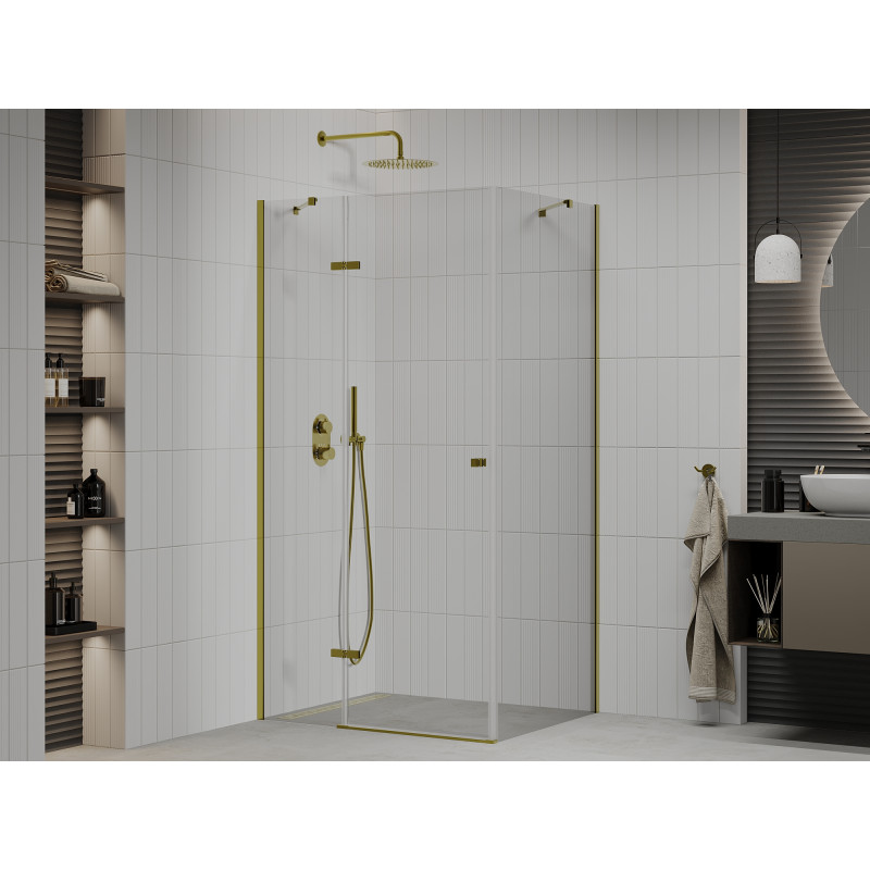 Mexen Roma 80 x 90 cm Swing Shower Enclosure, Transparent, Gold - 854-080-090-50-00