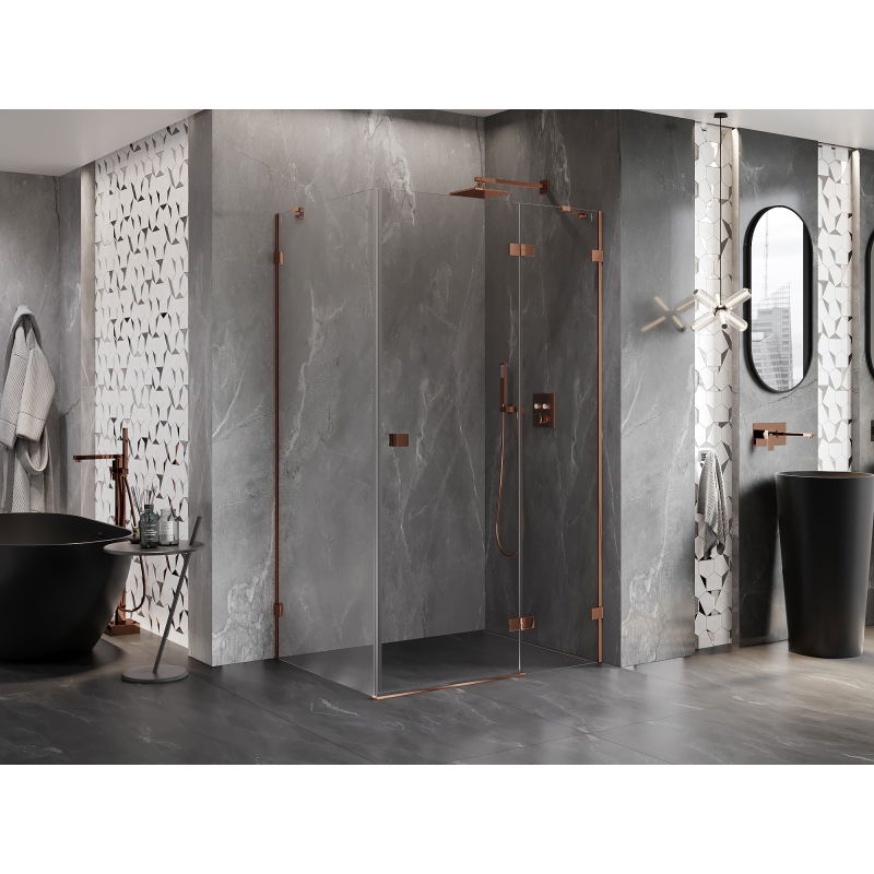 Mexen Lunar right-hinged shower enclosure 95 x 70 cm, transparent, rose gold - 834-095-070-60-00-P