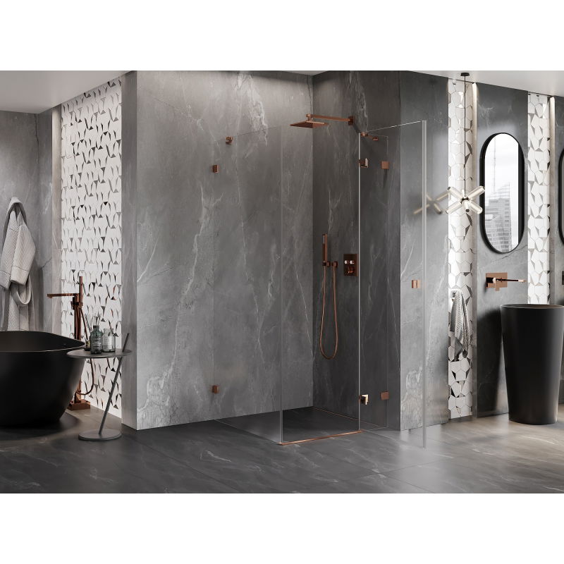 Mexen Lunar right-hinged shower enclosure 90 x 90 cm, transparent, rose gold - 834-090-090-60-00-P