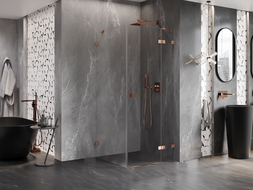Mexen Lunar Right-Swing Shower Enclosure 100 x 100 cm, Transparent, Rose Gold - 834-100-100-60-00-P