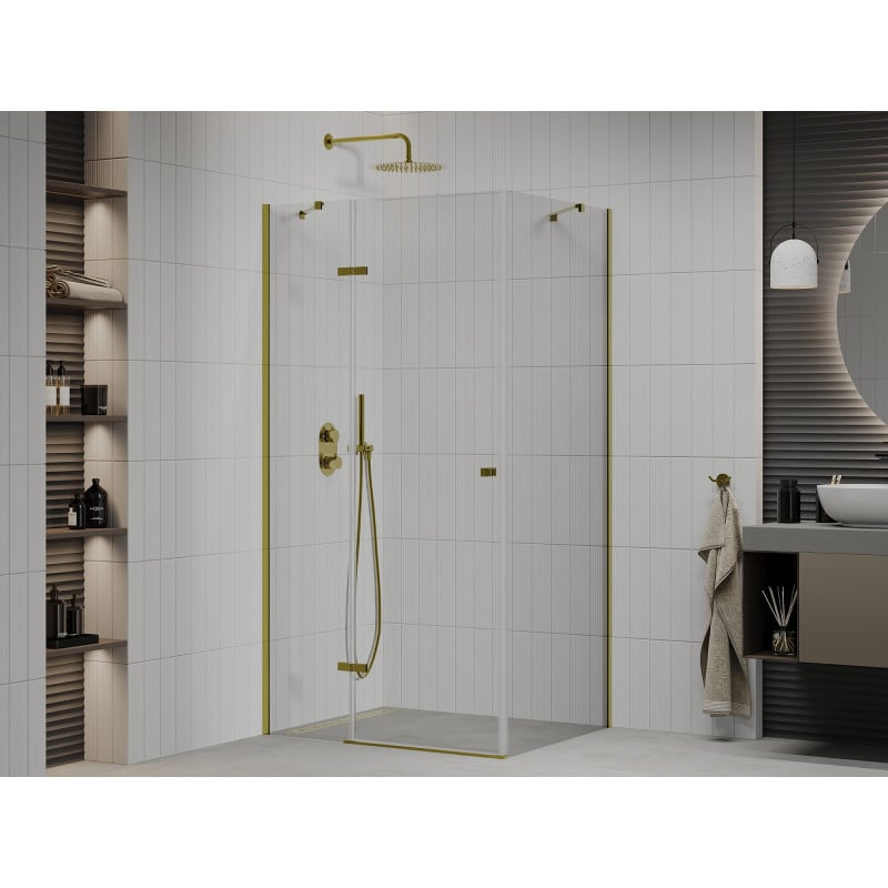 Mexen Roma hinged shower cabin 90 x 80 cm, transparent, gold - 854-090-080-50-00