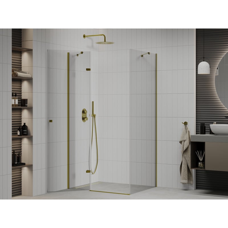 Mexen Roma pivot shower enclosure 90 x 100 cm, transparent, gold - 854-090-100-50-00
