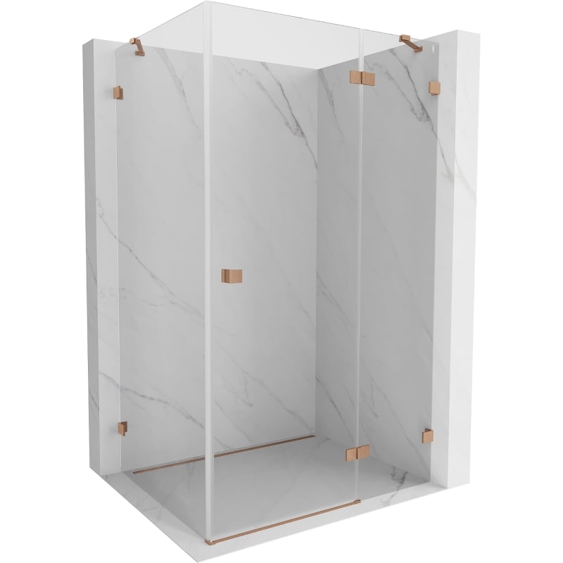 Mexen Lunar right hinged shower enclosure 95 x 70 cm, transparent, brushed copper - 834-095-070-65-00-P