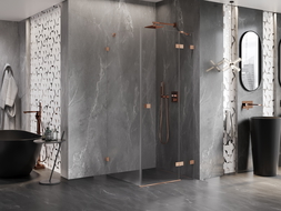 Mexen Lunar right hinged shower cabin 100 x 100 cm, transparent, brushed copper - 834-100-100-65-00-P