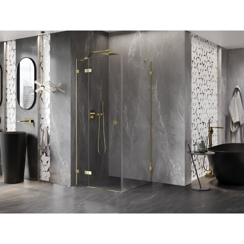 Mexen Lunar left hinged shower enclosure 100 x 100 cm, transparent, gold - 834-100-100-50-00-L