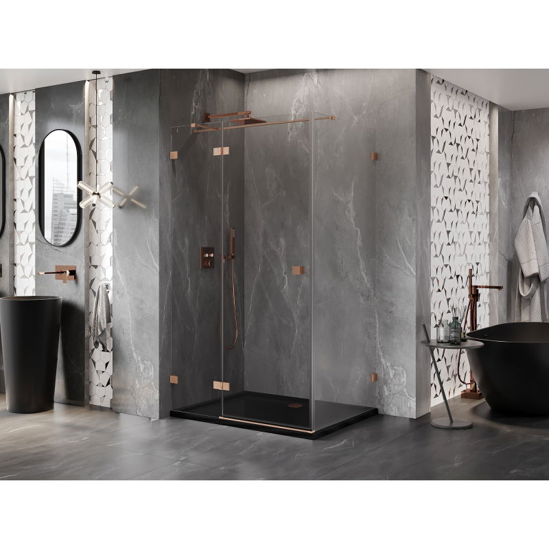 Mexen Lunar T swing shower enclosure left 120 x 110 cm, transparent, brushed copper - 834T-120-110-65-00-L