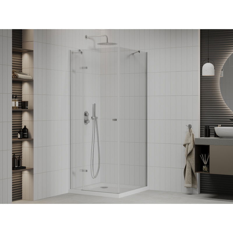 Mexen Roma pivot shower cabin 70 x 70 cm, transparent, chrome + Flat tray - 854-070-070-01-00-4010