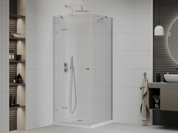 Mexen Roma hinged shower cubicle 70 x 70 cm, Transparent, Chrome + shower tray Flat - 854-070-070-01-00-4010