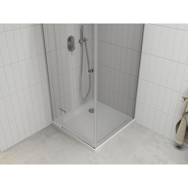 Mexen Roma 80 x 80 cm Swing Shower Enclosure, Transparent, Chrome + Flat Tray - 854-080-080-01-00-4010