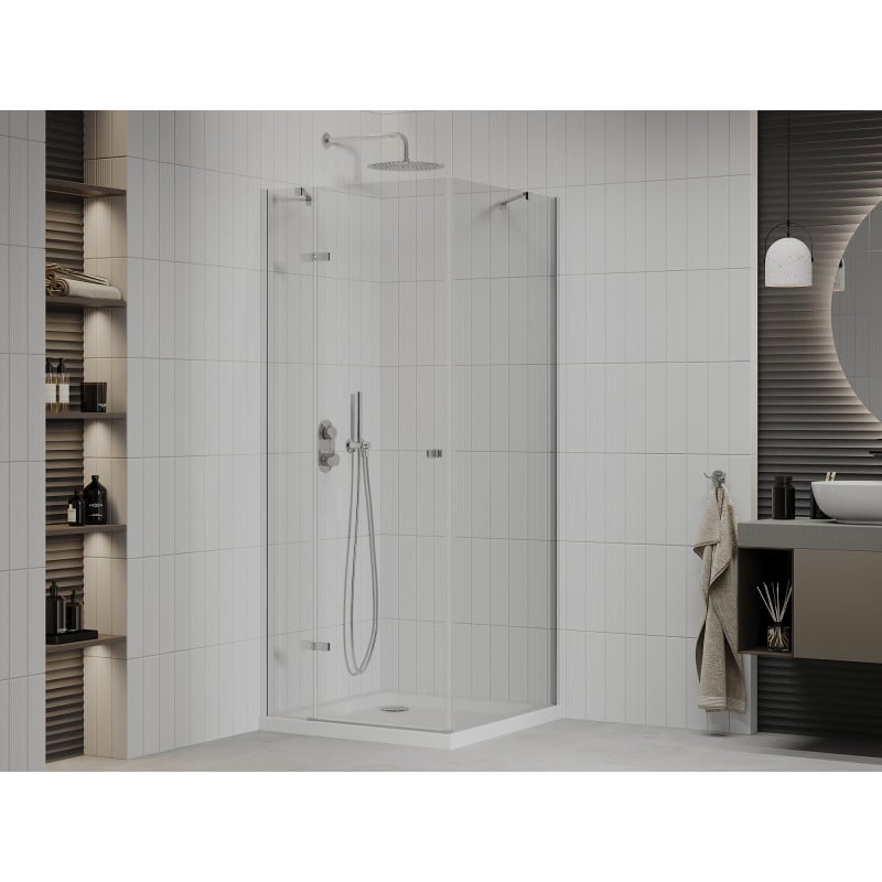 Mexen Roma pivot shower enclosure 90 x 90 cm, transparent, chrome + Flat tray - 854-090-090-01-00-4010