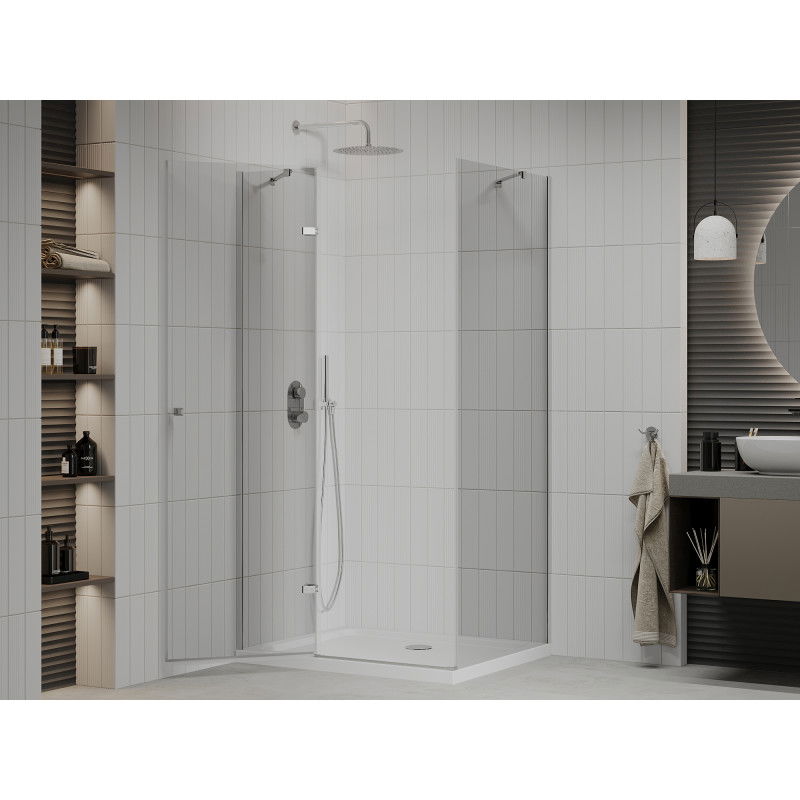 Mexen Roma folding shower cabin 70 x 80 cm, transparent, chrome + Flat shower tray - 854-070-080-01-00-4010