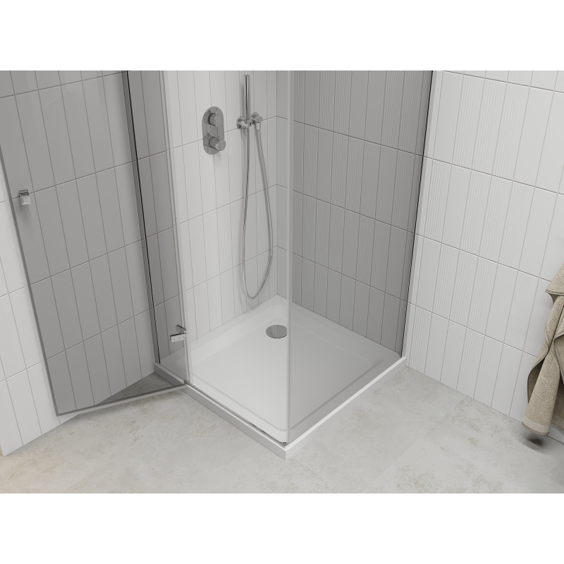 Mexen Roma swing shower cabin 70 x 90 cm, transparent, chrome + Flat shower base - 854-070-090-01-00-4010