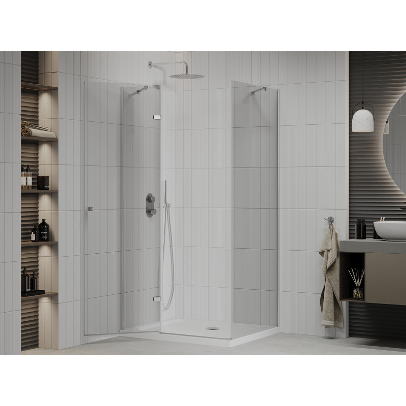 Mexen Roma swing shower cabin 80 x 70 cm, transparent, chrome + Flat shower tray - 854-080-070-01-00-4010