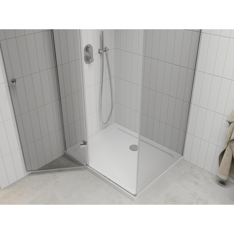 Mexen Roma shower enclosure pivot 90 x 70 cm, transparent, chrome + Flat tray - 854-090-070-01-00-4010