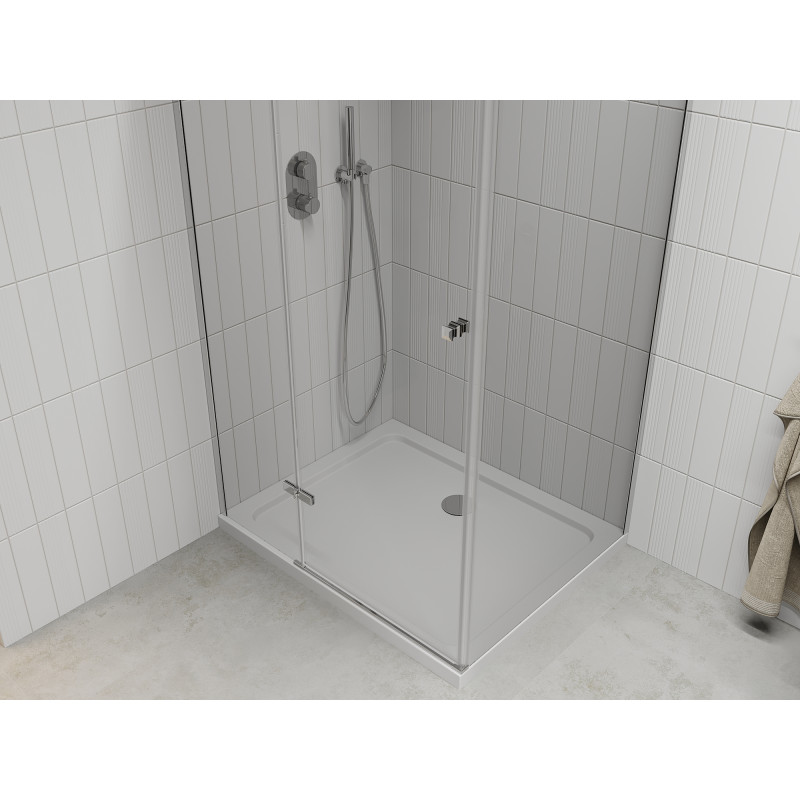 Mexen Roma swing shower cabin 90 x 80 cm, transparent, chrome + Flat shower tray - 854-090-080-01-00-4010