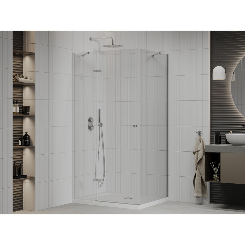 Mexen Roma pivot shower enclosure 90 x 100 cm, transparent, chrome + Flat tray - 854-090-100-01-00-4010