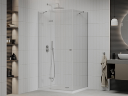 Mexen Roma swing shower cabin 110 x 70 cm, transparent, chrome + Flat shower tray - 854-110-070-01-00-4010