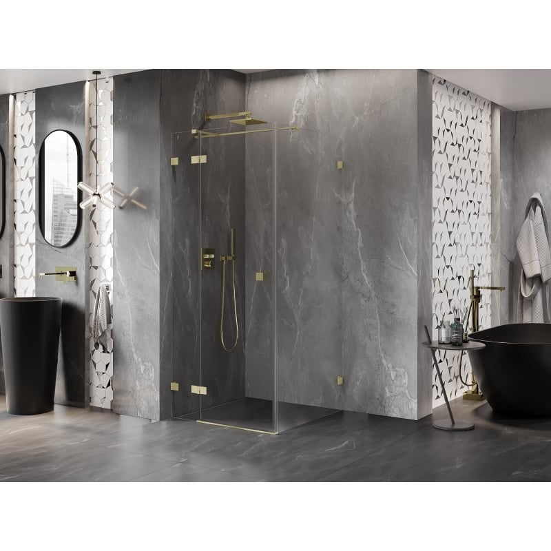 Mexen Lunar T 110 x 110 cm Left Hinged Shower Enclosure, Transparent, Brushed Gold - 834T-110-110-55-00-L