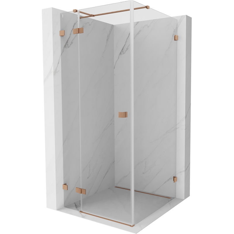 Mexen Lunar T shower enclosure pivot left 120 x 120 cm, transparent, brushed copper - 834T-120-120-65-00-L