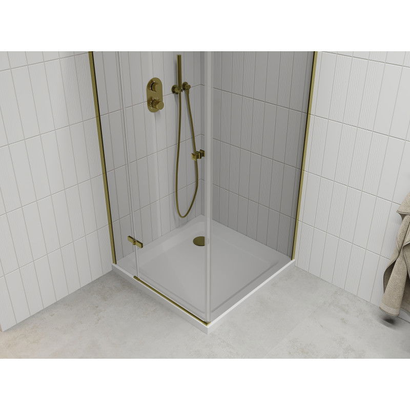 Mexen Roma Shower Enclosure Hinged 90 x 90 cm, Transparent, Gold + Flat Tray - 854-090-090-50-00-4010