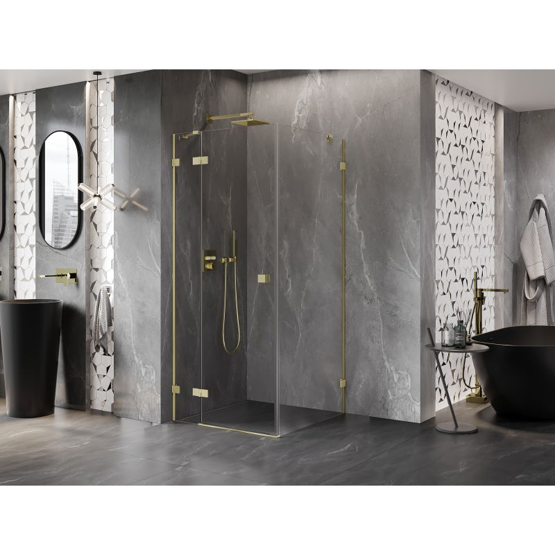 Mexen Lunar left hinged shower enclosure 70 x 70 cm, transparent, brushed gold - 834-070-070-55-00-L