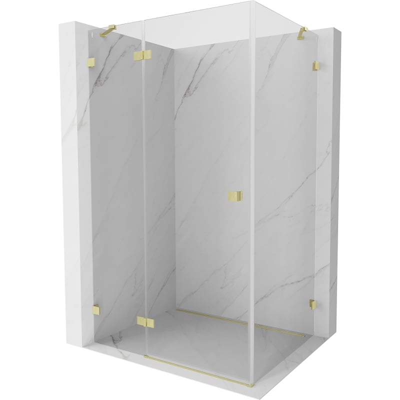 Mexen Lunar Left Hinged Shower Enclosure 85 x 70 cm, Transparent, Brushed Gold - 834-085-070-55-00-L