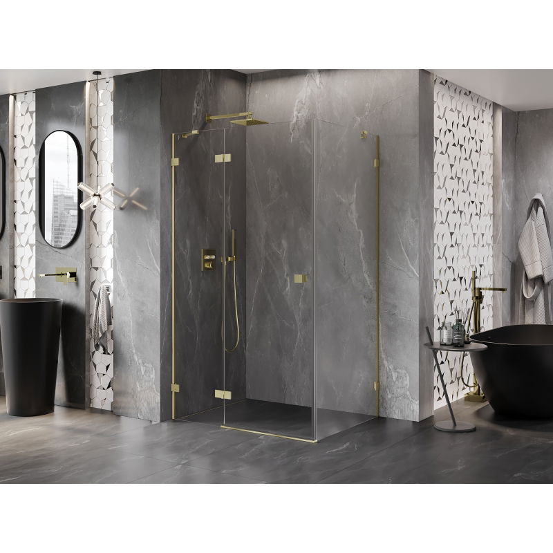 Mexen Lunar left swing shower enclosure 95 x 70 cm, transparent, brushed gold - 834-095-070-55-00-L