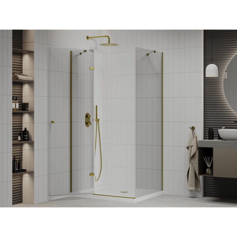 Mexen Roma pivot shower enclosure 80 x 100 cm, transparent, gold + Flat shower tray - 854-080-100-50-00-4010
