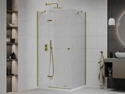 Mexen Roma hinged shower cabin 90 x 70 cm, transparent, gold + Flat shower tray - 854-090-070-50-00-4010