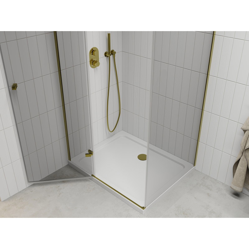 Mexen Roma swing shower cabin 90 x 80 cm, transparent, gold + Flat tray - 854-090-080-50-00-4010