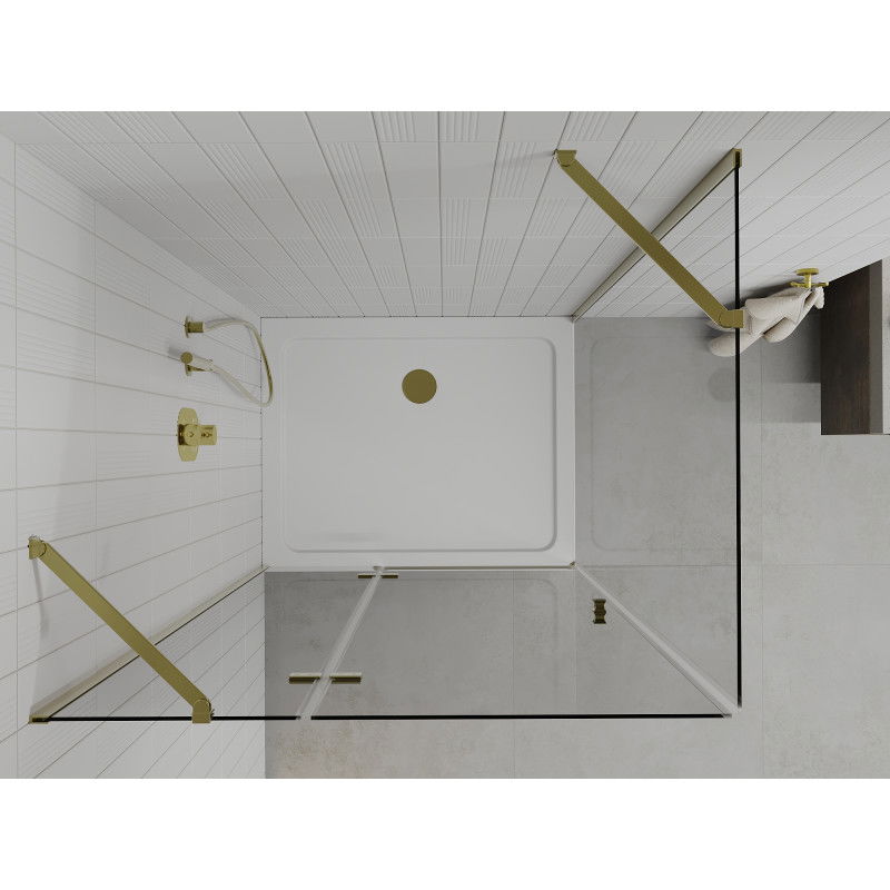 Mexen Roma Hinged Shower Enclosure 90 x 80 cm, Transparent, Gold + Flat Tray - 854-090-080-50-00-4010