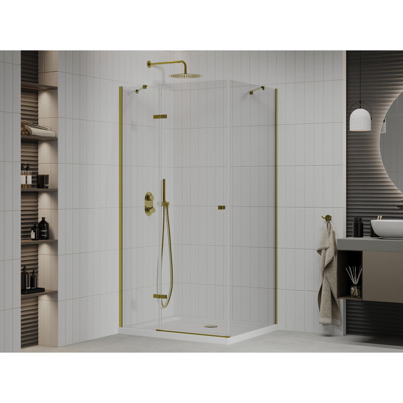 Mexen Roma hinged shower cabin 90 x 100 cm, transparent, gold + Flat tray - 854-090-100-50-00-4010