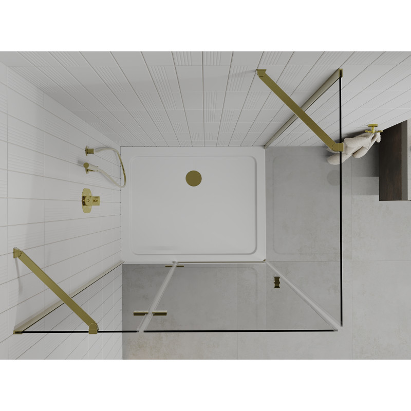 Mexen Roma swing shower cabin 100 x 70 cm, transparent, gold + Flat tray - 854-100-070-50-00-4010