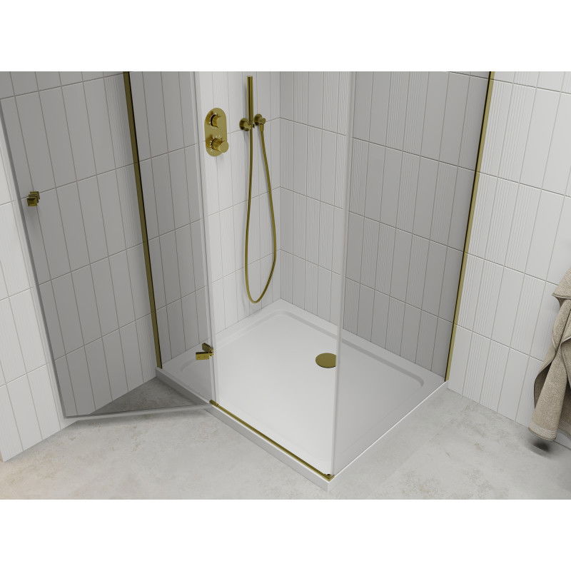 Mexen Roma 110 x 70 cm Hinged Shower Enclosure, Transparent, Gold + Flat Shower Tray - 854-110-070-50-00-4010
