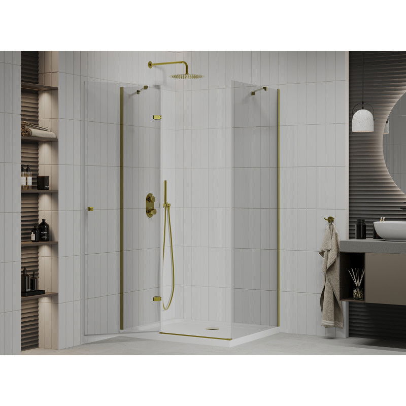 Mexen Roma shower cabin hinged 110 x 90 cm, transparent, gold + Flat tray - 854-110-090-50-00-4010