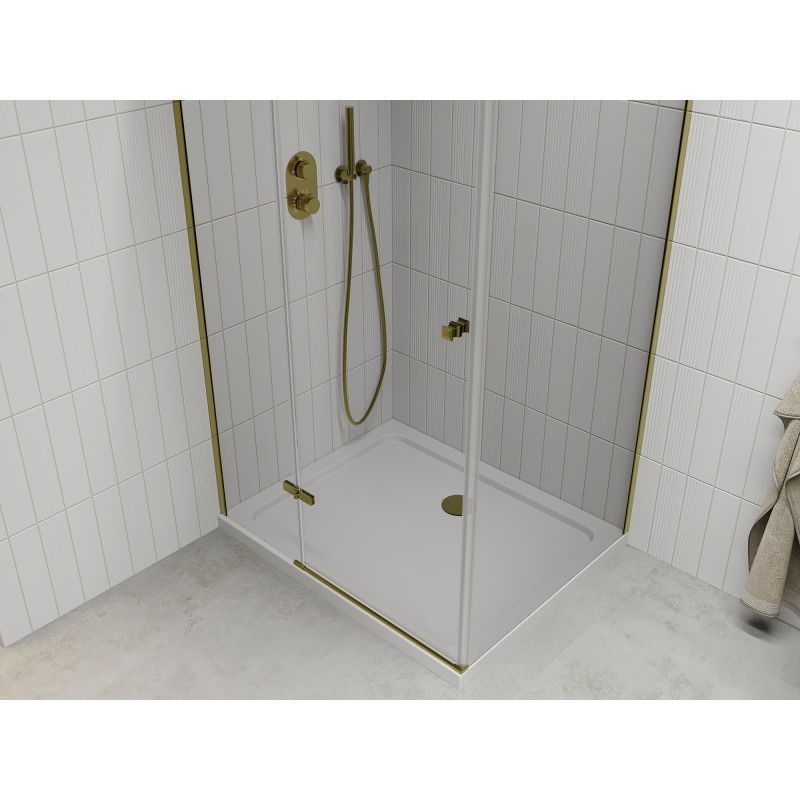 Mexen Roma hinge shower enclosure 110 x 100 cm, transparent, gold + Flat tray - 854-110-100-50-00-4010