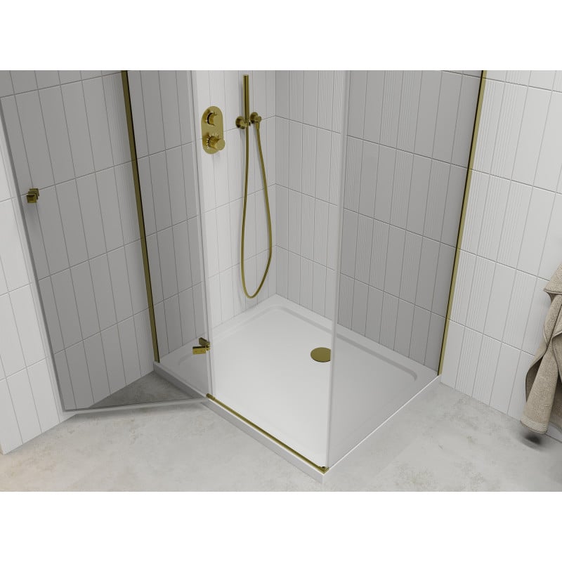 Mexen Roma hinged shower cabin 120 x 70 cm, transparent, gold + Flat shower tray - 854-120-070-50-00-4010